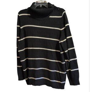 Carroll Reed Sweater Black with White Stripped Knitted Turtleneck Long Sleeve
